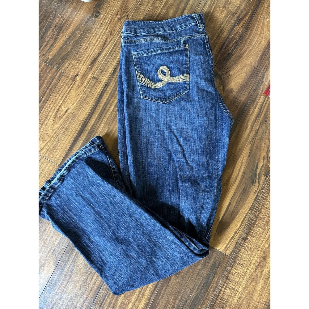 Seven 7 Western Womens Bootcutโ Embroidered Pockets Blue Jeans Size 16 30" Long